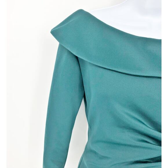 XSCAPE Women's Darla One Shoulder Scuba Crepe Dress 4 Green Long Sleeve NWOT - Picture 6 of 13
